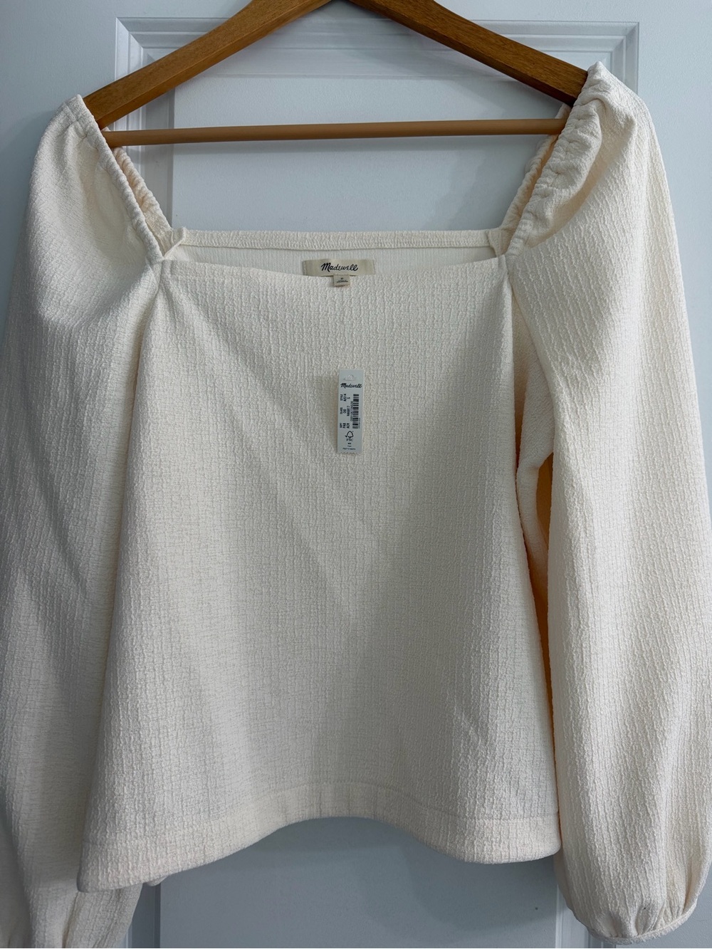 Madewell Cream Square-Neck Puff Sleeve Top